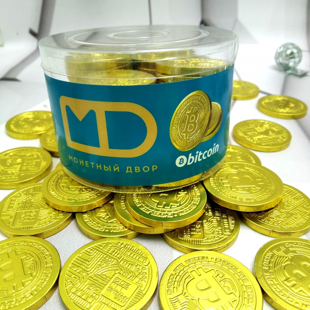 Золотые шоколадные монеты «Bitcoin», набор 20 монеток (Россия) - фото 1 - id-p225503366