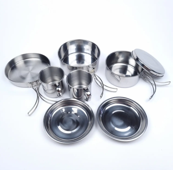 Набор посуды походный Camp-S11 из нержавеющей стали (8 предметов) / Набор туристической посуды - фото 1 - id-p225506157