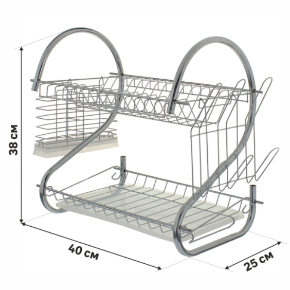 Двухуровневая настольная сушилка для посуды/Органайзер для сушки посуды - фото 7 - id-p225505204