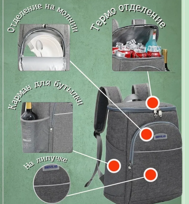 Терморюкзак Brivilas 18 л. / Рюкзак - холодильник / Термосумка - фото 4 - id-p225506180
