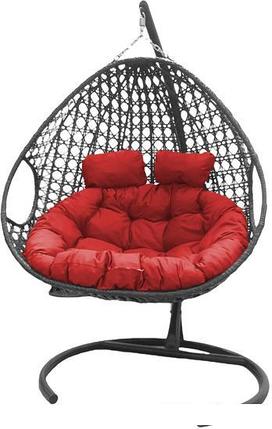 Подвесное кресло M-Group Для двоих Люкс 11510306 (серый ротанг/красная подушка), фото 2