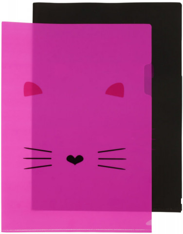 Набор папок-уголков пластиковых №1School 2 шт., толщина пластика 0,18 мм, Kitty, розовая/черная