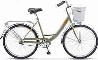 Женский дорожный велосипед городской с корзинкой и багажником STELS Navigator 245 26 дюймов и рама 19" зеленый