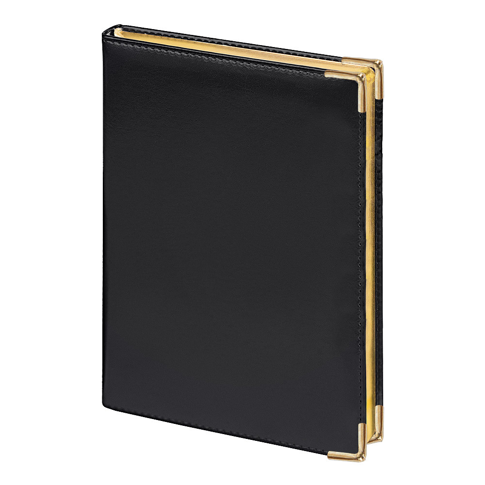 Ежедневник полудатированный Classic Pristine Gold А5, черный с золотом, с металлическими уголками, в твердой - фото 1 - id-p225509986