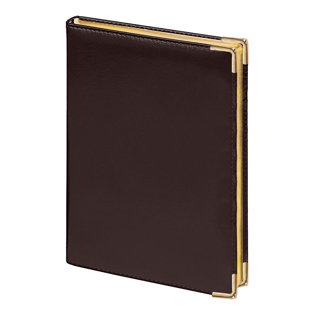 Ежедневник полудатированный Classic Pristine Gold А5, темно-коричневый с золотом, с металлическими уголками, - фото 1 - id-p225509989