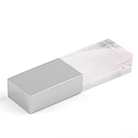 Флеш накопитель USB 2.0 Кристалл, металл/стекло, прозрачный/серебристый, подсветка белым, 32 GB