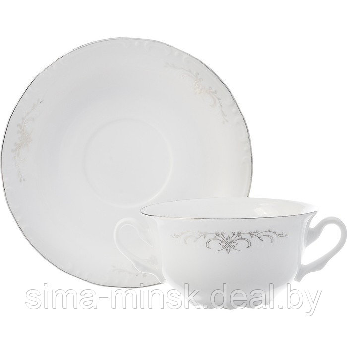 Чашка с блюдцем для бульона Constance, декор «Серый орнамент, отводка платина» - фото 1 - id-p225520737
