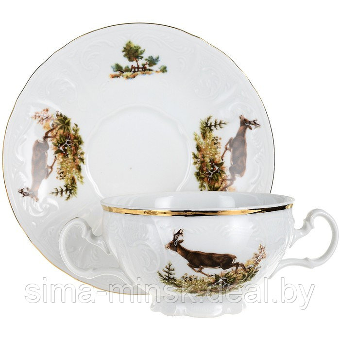 Чашка с блюдцем для бульона Bernadotte, декор «Охотничьи сюжеты» - фото 2 - id-p225520744