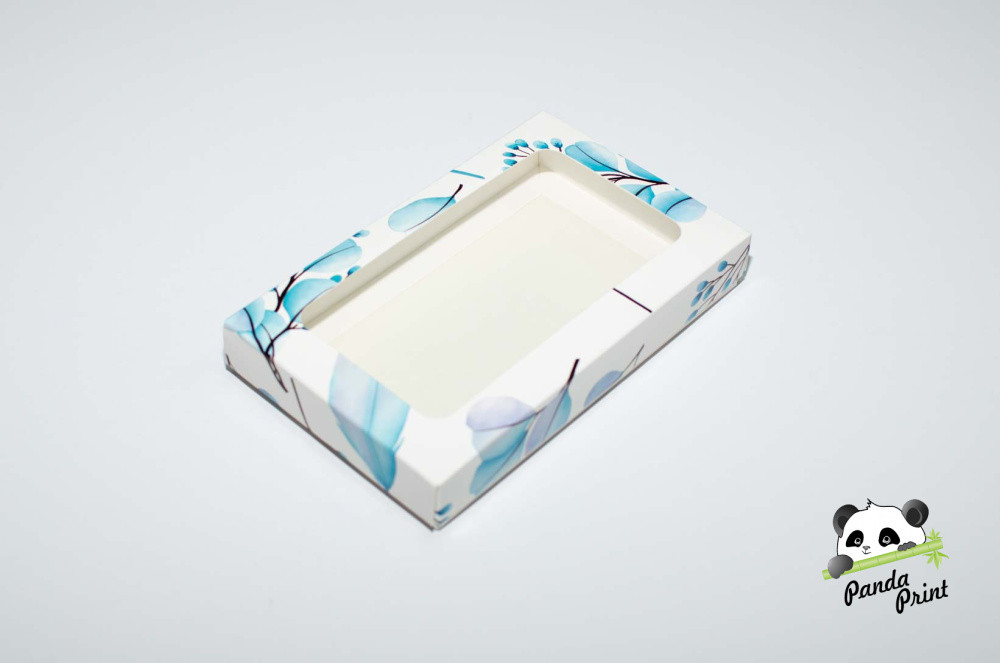 Коробка с прозрачным окном 120х200х30 Настроение свежести голубая (белое дно) - фото 1 - id-p225551644