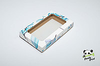 Коробка с прозрачным окном 120х200х30 Настроение свежести голубая (крафт дно)