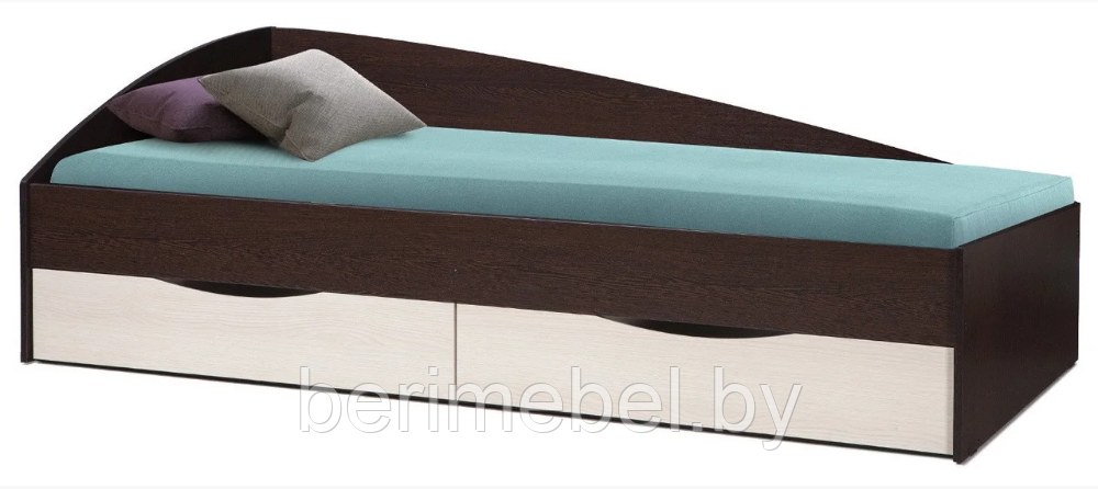 Кровать одинарная "Фея - 3" (асимметричная) (венге/ дуб белёный) (1900х800)   Олмеко