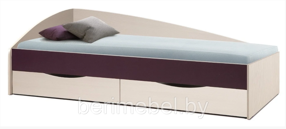 Кровать одинарная "Фея - 3" (асимметричная) (1900х800) (вудлайн кремовый/баклажан) Олмеко