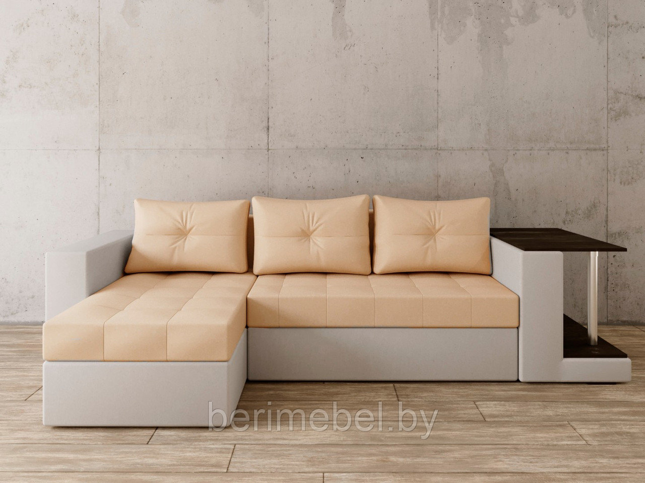 Угловой диван Константин со столом бежевая экокожа/белая экокожа - фото 1 - id-p149262330