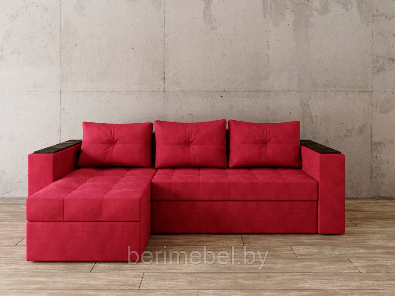 Угловой диван Константин с декором красный вельвет - фото 1 - id-p149262338