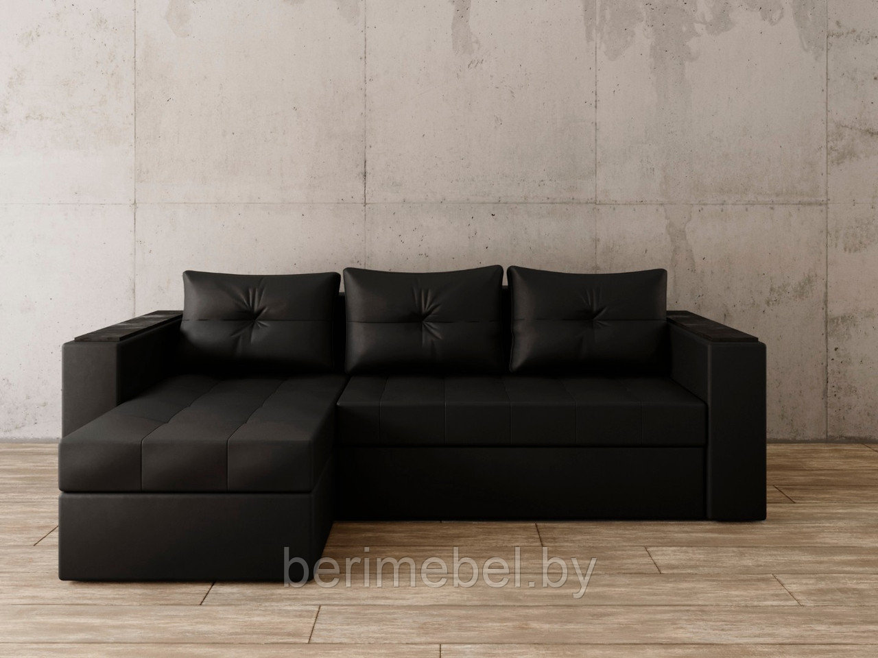 Угловой диван Константин с декором чёрная экокожа - фото 1 - id-p149262339