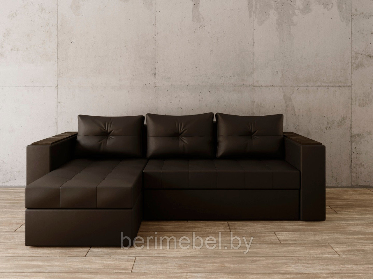 Угловой диван Константин с декором коричневая экокожа - фото 1 - id-p149262340
