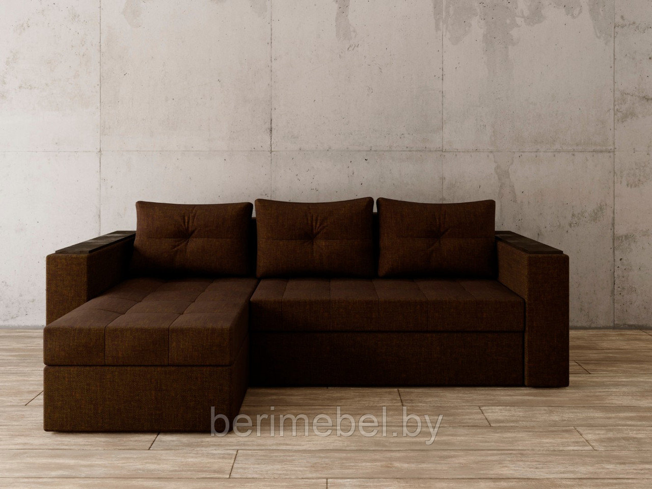 Угловой диван Константин с декором коричневая рогожка - фото 1 - id-p149262344