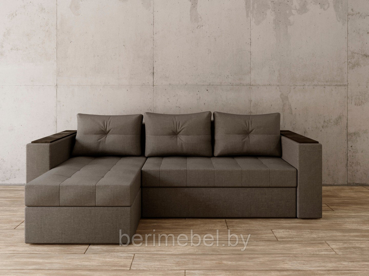 Угловой диван Константин с декором серая рогожка - фото 1 - id-p149262347