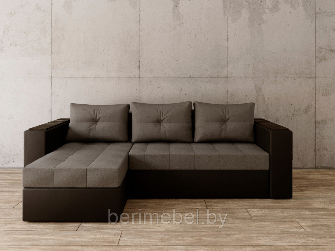 Угловой диван Константин с декором серая рогожка/чёрная экокожа - фото 1 - id-p149262348