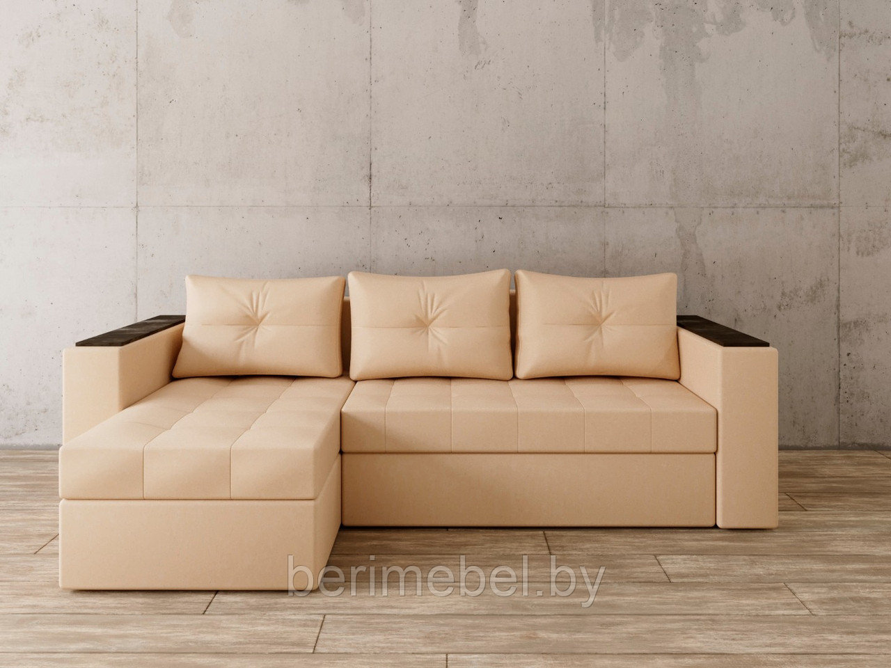 Угловой диван Константин с декором бежевая экокожа - фото 1 - id-p149262349