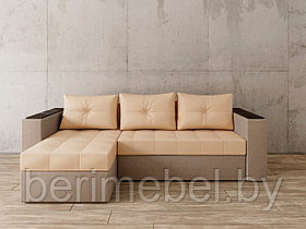 Угловой диван Константин с декором бежевая экокожа/бежевая рогожка