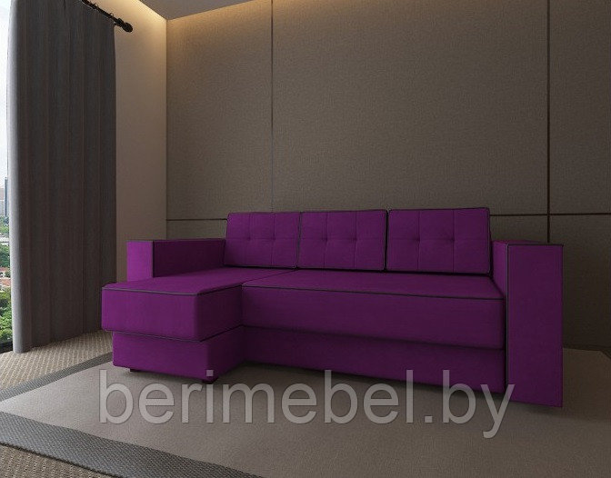 Угловой диван Орландо фиолетовый вельвет - фото 1 - id-p149262353