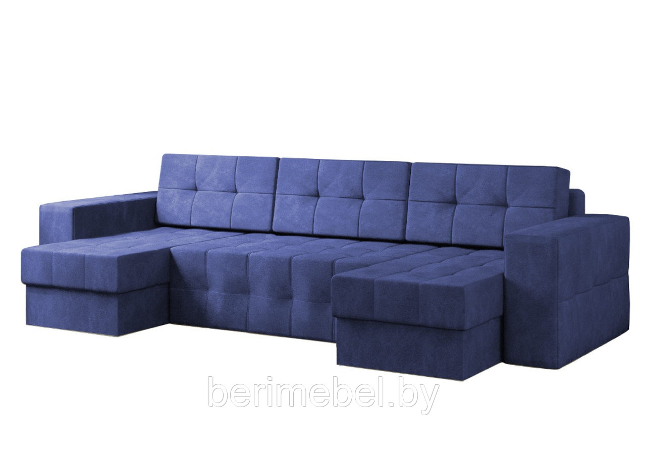 П-Образный диван Питсбург синий вельвет