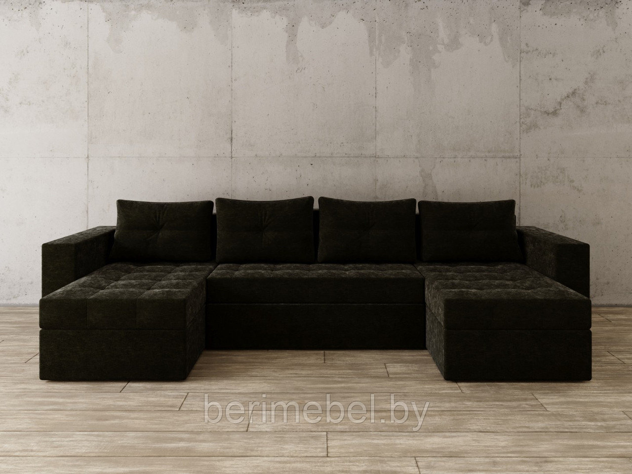 П-Образный диван Константин чёрный вельвет - фото 1 - id-p149262388
