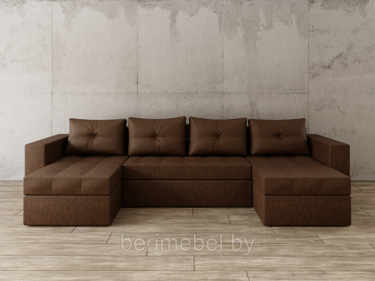 П-Образный диван Константин коричневая рогожка