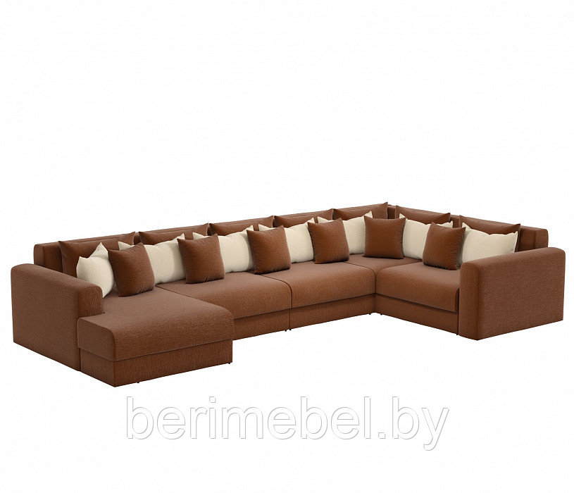 П-образный диван Мэдисон коричневая рогожка/бежевая рогожка1