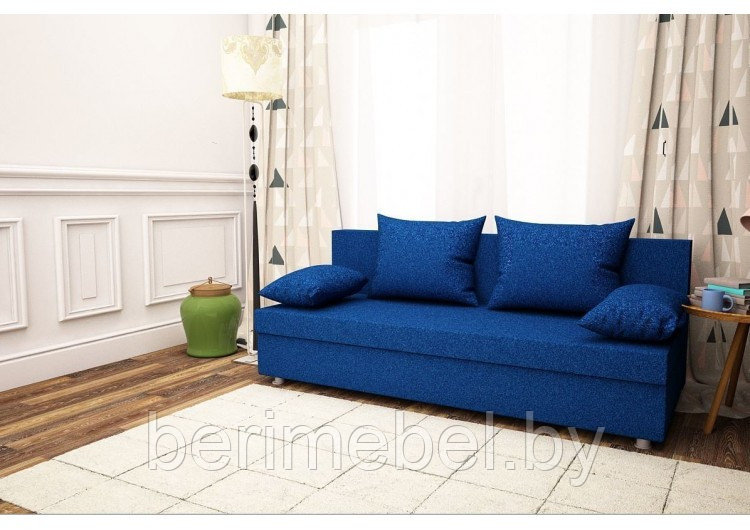 Диван прямой 3 синий вельвет