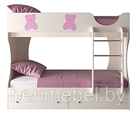 Кровать двухъярусная "Мишутка" СН-108.01 Артём-Мебель сосна арктическая/розовый