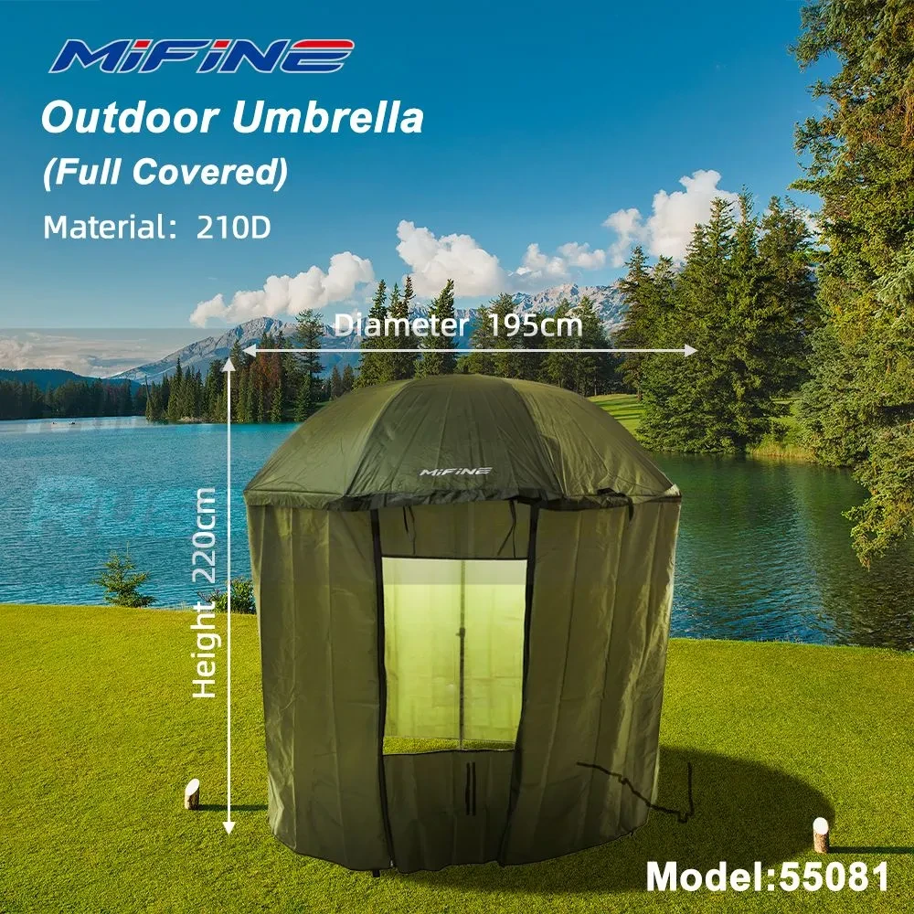 Зонт шатер рыболовный с тентом Mifine 55081 шторка закрывается полностью, диаметр 195 см - фото 2 - id-p225569535