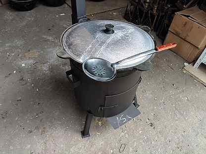 Набор печь для казана с дымоходом "Мастер" и чугунный казан на 22л + Шумовка и ляган 32 см - фото 8 - id-p225573861