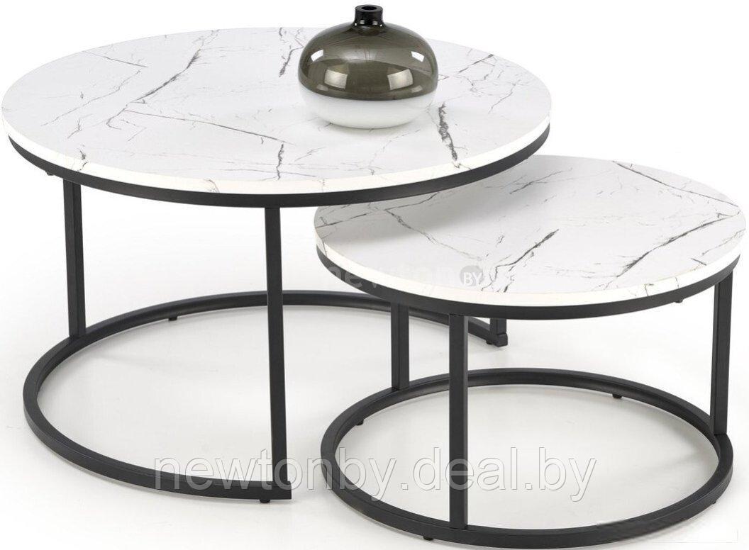 Журнальный столик Halmar Java 2 стола (белый мрамор/черный) - фото 1 - id-p225574019