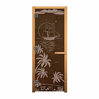 Дверь для бани стеклянная Везувий 1900х700 (Бронза "ЛАГУНА", 3 петли, 8мм) (ОСИНА)