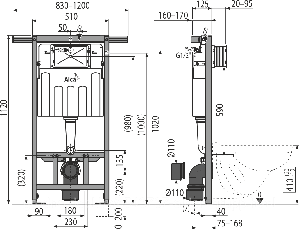Скрытая система инсталляции для сухой установки (для гипсокартона) Sadromodul Alcaplast AM102/1120 - фото 2 - id-p225577192