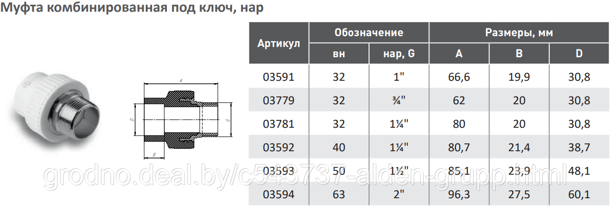 Муфта полипропиленовая комбинированная под ключ с НарР Aqualink - фото 2 - id-p225576668