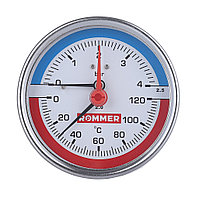 Термоманометр аксиальный ROMMER 80мм (0-120 С) (0-0,6 MPa) G1/2 (RIM-0005-800615)