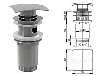 Водослив для умывальника click/clack 5/4, цельнометаллический с квадратной заглушкой, Alcaplast (A393-BL-01)