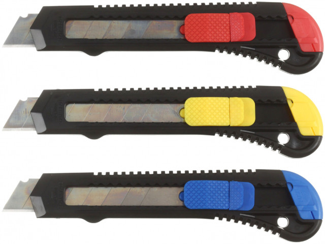 Нож канцелярский Attache ширина лезвия 18 мм, черный, цвет фиксатора - ассорти - фото 1 - id-p225508594