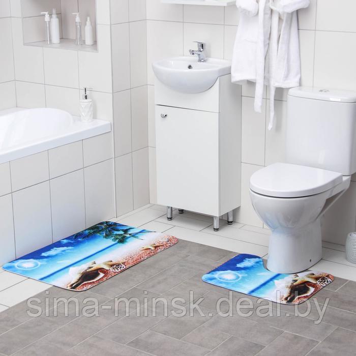 Набор ковриков для ванной и туалета Доляна «Пляж с ракушками», 2 шт: 40×50, 50×80 см - фото 1 - id-p225598798