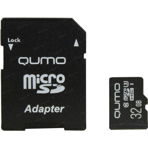 Карта памяти Qumo QM32GMICSDHC10U3 microSDHC 32Gb Class10 UHS-I U1 + microSD-->SD Adapter - фото 1 - id-p203917979