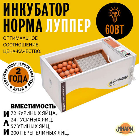 Инкубатор для яиц Блиц «НОРМА 72 Луппер» (фанерный лоток) (цифровой, 12/220в), фото 2