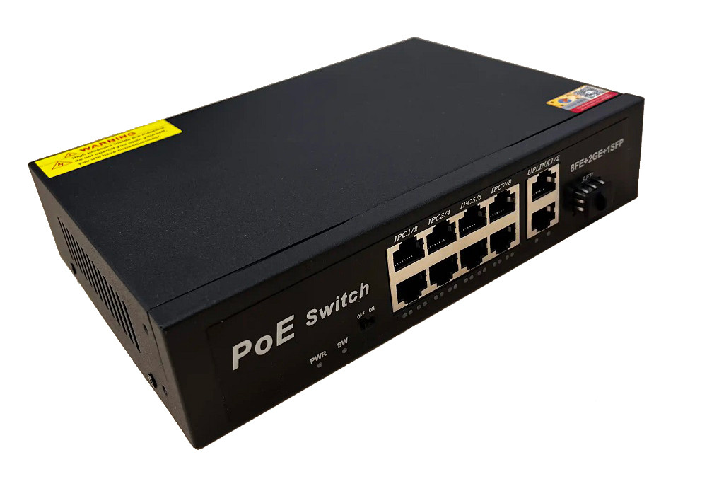 Сетевой хаб LAN - коммутатор POE - свитч-разветвитель на 8+2 RJ45 порта + SFP порт, 10/100/1000 Мбит/с, - фото 1 - id-p225060221