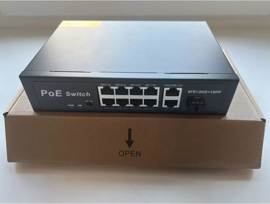 Сетевой хаб LAN - коммутатор POE - свитч-разветвитель на 8+2 RJ45 порта + SFP порт, 10/100/1000 Мбит/с, - фото 3 - id-p225060221