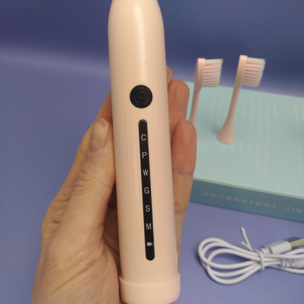 Электрическая ультразвуковая зубная щетка SONIC X7 toothbrush, 4 насадки, 6 режимов Розовая - фото 2 - id-p225600263