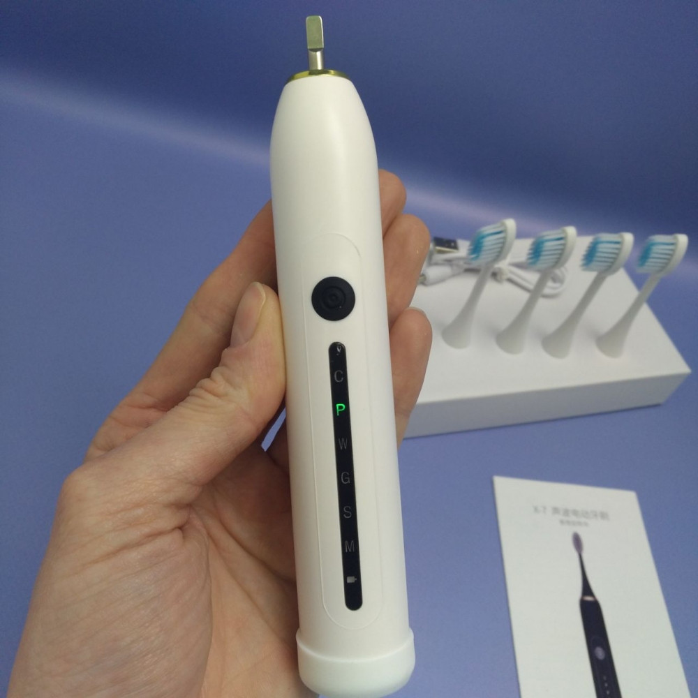 Электрическая ультразвуковая зубная щетка SONIC X7 toothbrush, 4 насадки, 6 режимов Розовая - фото 7 - id-p225600263