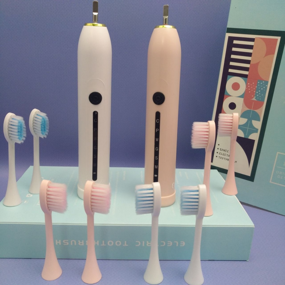 Электрическая ультразвуковая зубная щетка SONIC X7 toothbrush, 4 насадки, 6 режимов Розовая - фото 8 - id-p225600263