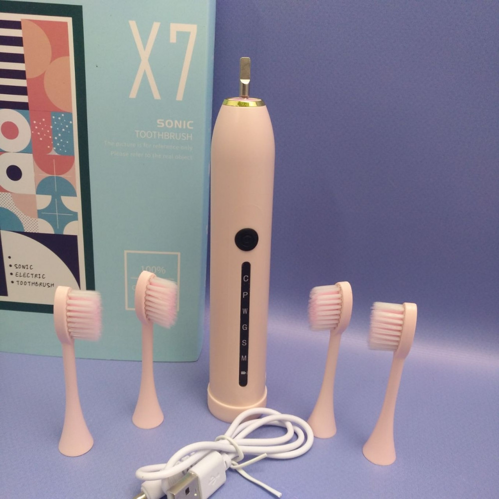 Электрическая ультразвуковая зубная щетка SONIC X7 toothbrush, 4 насадки, 6 режимов Розовая - фото 9 - id-p225600263